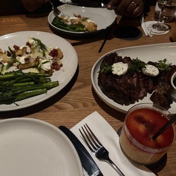 JOEY Manhattan Beach - Tomahawk steak with broccolini and crispy mashed potatoes. - New American Near Me - Manhattan Beach, California JOEY Manhattan Beach - Tomahawk steak with broccolini and crispy mashed potatoes. - New American Near Me - Manhattan Beach, California