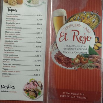 El Rojo - Menu - Spanish Near Me - Torrevieja, A