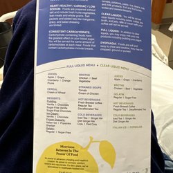 University Chicago hospital Hinsdale - Back of menu. January 2023.