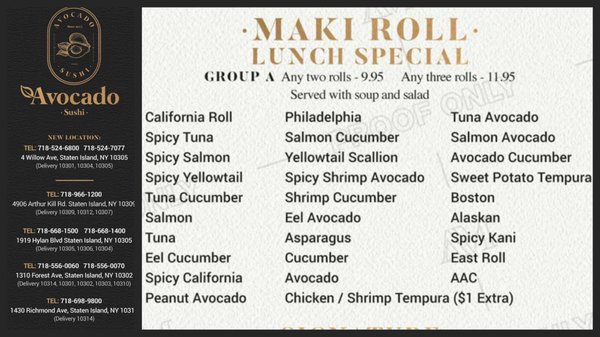 Menu photo 3 Avocado Sushi Staten Island, NY Menu photo 3 Avocado Sushi Staten Island, NY
