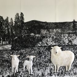 Caldbeck Gallery - Barbara Sullivan -from Seasonal Suite Installation: SPRING shaped frescos hung on acrylic painting on mylar