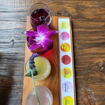 Toasted Gastrobrunch - Mimosa Flight, lavender mimosa, southern fried chicken benni - Breakfast & Brunch Near Me - Oceanside, California
