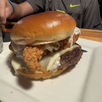 Engine No 9 - Blackhawk burger without the siracha sauce. Chicken tenders, ranch and muenster cheese - Burgers Near Me - Saint Petersburg, Florida