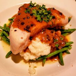 Desi Vega's Seafood and Prime Steaks - Swordfish with risotto, green beans, and a capers sauce