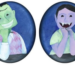 Steph Calvert Art - Frankenstein and Dracula's school portraits