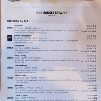 Ironmonger Brewing & Distilling - Tap list 9/22 - Axe Throwing Near Me - Marietta, Georgia Ironmonger Brewing & Distilling - Tap list 9/22 - Axe Throwing Near Me - Marietta, Georgia