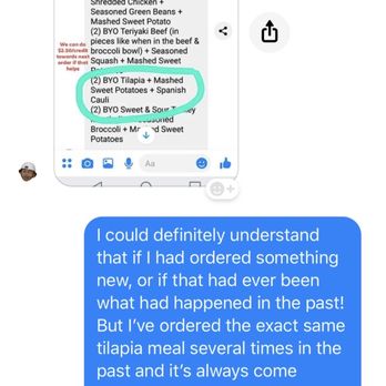 H2O Meal Preps - Photo 2 of 5.  Communication with business owner about the unexpected flavoring I received on one of the meals I ordered. - Food Delivery Services Near Me - Victorville, California