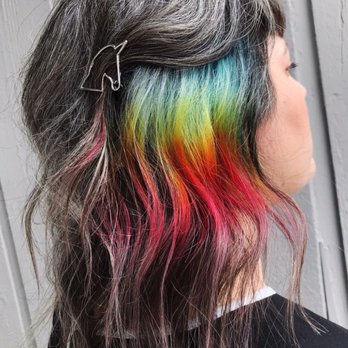 Rev Billy's Chop Shop - Rainbow peek-a-boo panel by Rachel B. @ Rev. Billy's Chop Shop. June 2019. - Hair Salons Near Me - Chicago, Illinois Rev Billy's Chop Shop - Rainbow peek-a-boo panel by Rachel B. @ Rev. Billy's Chop Shop. June 2019. - Hair Salons Near Me - Chicago, Illinois