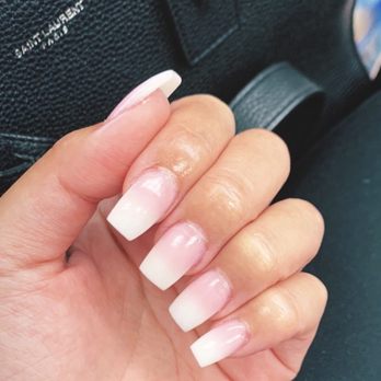 Sola Nails - Ombré pink and white acrylic nails - Nail Salons Near Me - Burien, Washington