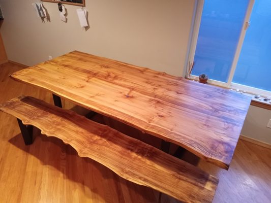 Live-edge Maple Table - Live-edge maple dining set with western maple and tung oil.