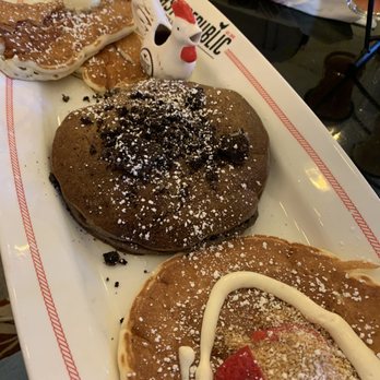 Breakfast Republic - Pancake Flight - Bacon, oreo, strawberry cheesecake - Breakfast & Brunch Near Me - Irvine, California Breakfast Republic - Pancake Flight - Bacon, oreo, strawberry cheesecake - Breakfast & Brunch Near Me - Irvine, California