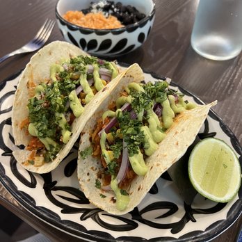 Dos Olas Cantina - Tinga de Pollo Tacos with rice and beans - Beer, Wine & Spirits Near Me - Park City, Utah