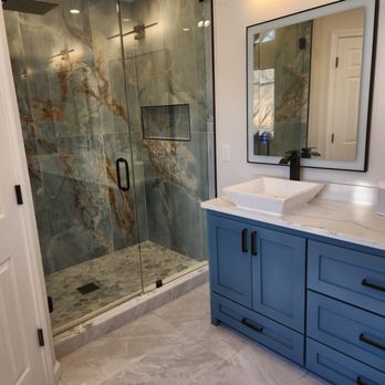 Craig Pruitt Restoration - Custom built vanity cabinet and large format porcelain tile shower - General Contractors Near Me - Arlington, Texas Craig Pruitt Restoration - Custom built vanity cabinet and large format porcelain tile shower - General Contractors Near Me - Arlington, Texas