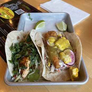 Red Pepper Taqueria - Blackened Salmon and Pescado Frito taco - Mexican Near Me - Dunwoody, Georgia