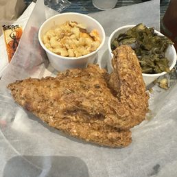 Fried chicken, Mac n cheese, collard greens Fried chicken, Mac n cheese, collard greens