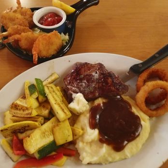 Elmer's Restaurant - Flat iron steak with shrimp add-on. - Breakfast & Brunch Near Me - Portland, Oregon Elmer's Restaurant - Flat iron steak with shrimp add-on. - Breakfast & Brunch Near Me - Portland, Oregon