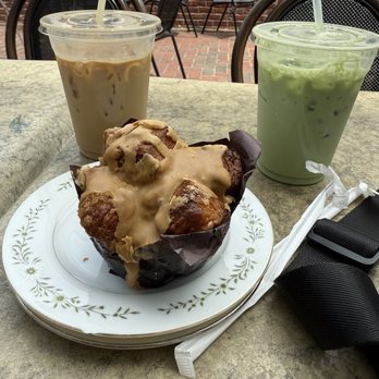 Agora Bakery and Cafe - Iced cardamom rose latte, iced lavender matcha latte, and espresso pull apart - Cafes Near Me - Pinehurst, North Carolina