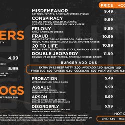 Guilty Grill - Burgers and Hot Dogs menu