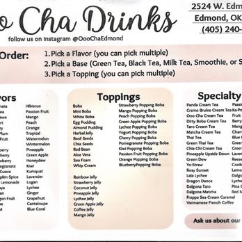 Ooo Cha - Drink menu - Juice Bars & Smoothies Near Me - Edmond, Oklahoma Ooo Cha - Drink menu - Juice Bars & Smoothies Near Me - Edmond, Oklahoma