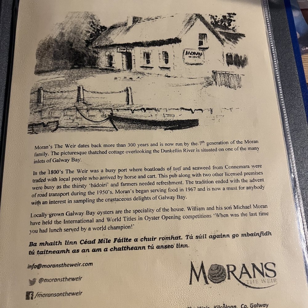Morans Oyster Cottage - Menu - Seafood Near Me - Galway, G Morans Oyster Cottage - Menu - Seafood Near Me - Galway, G
