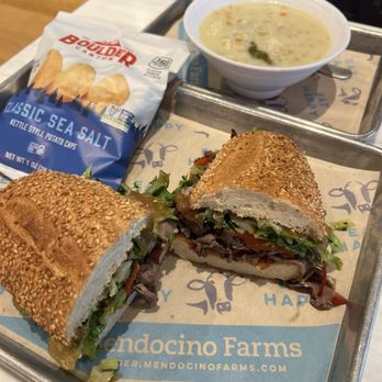 Mendocino Farms - Chimichurri steak and bacon and Greek lemon chicken and farro soup - Salad Near Me - Houston, Texas Mendocino Farms - Chimichurri steak and bacon and Greek lemon chicken and farro soup - Salad Near Me - Houston, Texas