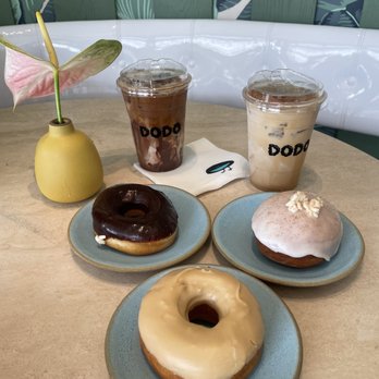 Dodo Bird Donuts - Cajeta latte, Maple donut , horchata donut , sea salt mocha coffee - Donuts Near Me - La Jolla, California Dodo Bird Donuts - Cajeta latte, Maple donut , horchata donut , sea salt mocha coffee - Donuts Near Me - La Jolla, California