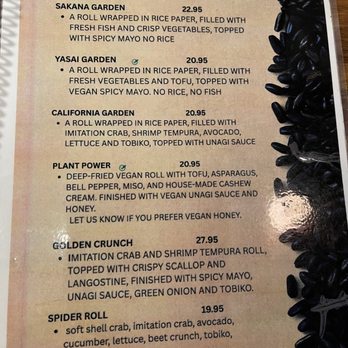 Sakana And Yasai - Special Rolls menu at Sakana and Yasai in Albany. - Sushi Bars Near Me - Albany, California