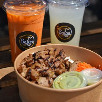 Saiga Vietnamese Eatery - Thai tea Lemonade Grilled pork bowl - Vietnamese Near Me - Irvine, California Saiga Vietnamese Eatery - Thai tea Lemonade Grilled pork bowl - Vietnamese Near Me - Irvine, California
