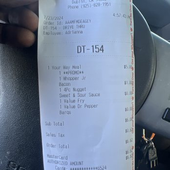 Burger King - Bacon price at another location is $1 not $3.20 - Fast Food Near Me - San Ramon, California