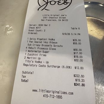 Little Original Joe’s - Overcharged - Italian Near Me - San Francisco, California