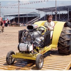 RECREATION PARK - Woman driver in her tractor, just after her competition run, in Tomah, WI.