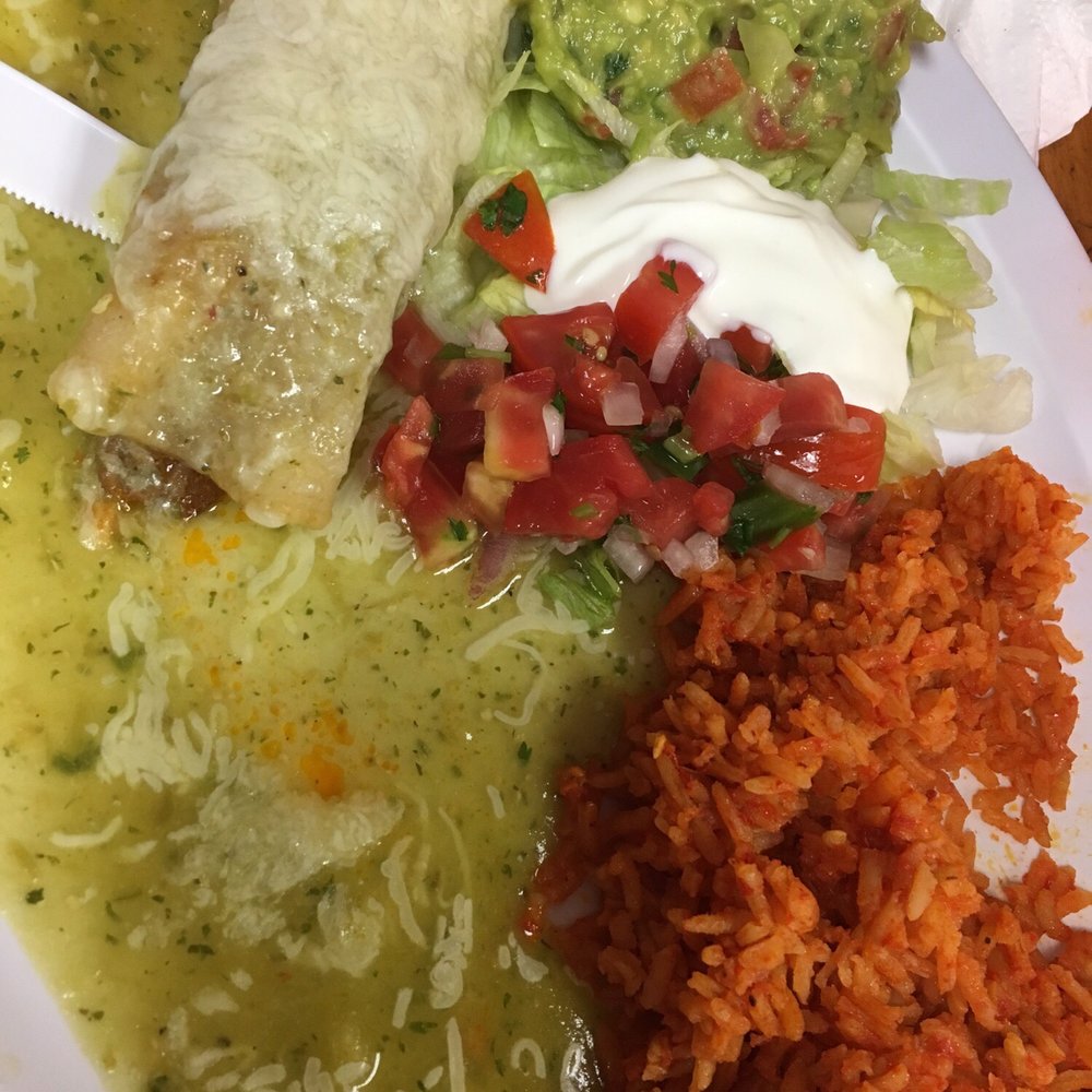 Sebastian's Taqueria - Green enchilada with al pastor pork and rice. - Mexican Near Me - Bakersfield, California Sebastian's Taqueria - Green enchilada with al pastor pork and rice. - Mexican Near Me - Bakersfield, California