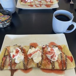 Strawberry and banana crepes. Strawberry and banana crepes.