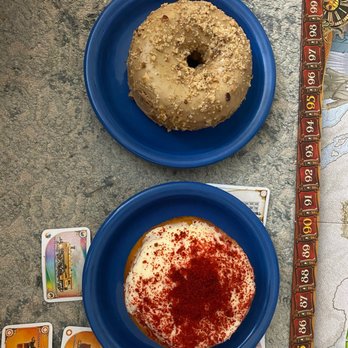 Dough - Red velvet cheesecake & Cafe au Lait Doughnut - Desserts Near Me - New York, New York Dough - Red velvet cheesecake & Cafe au Lait Doughnut - Desserts Near Me - New York, New York