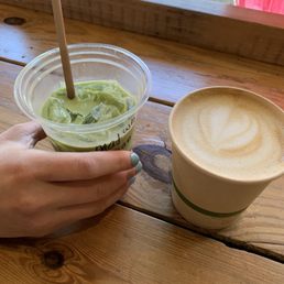 Matcha and vanilla lavender latte w/ oat milk Matcha and vanilla lavender latte w/ oat milk