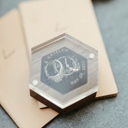 Precision Plastics - Custom ring boxes with casing and engraving for the bride and groom.