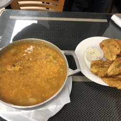 La Fonda Criolla - Asopao de gandules with a side of tostones (fried plantains)