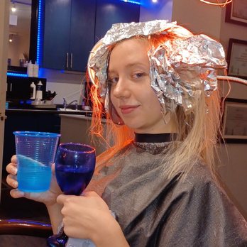 Bleu Mousse Salon - Anastasia getting her hair revived cheers - Hair Salons Near Me - Wayne, Pennsylvania Bleu Mousse Salon - Anastasia getting her hair revived cheers - Hair Salons Near Me - Wayne, Pennsylvania