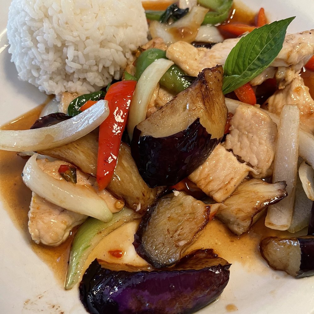 Eggplant Basil stir fry with chicken Eggplant Basil stir fry with chicken