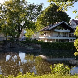 Solmspark - Petrihaus im Mai 2017 mit vielen Blüten in der Nidda