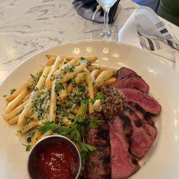 Great Maple - Parmesan Truffle Fries and Steak Frites (a little over cooked) but tastes great - New American Near Me - Newport Beach, California