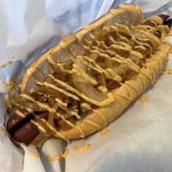 International House of Hot Dogs & Goodies - Reindeer hot dog with chipotle sauce, not too spicy. My wife loved it and she can't tolerate spicy at all.
