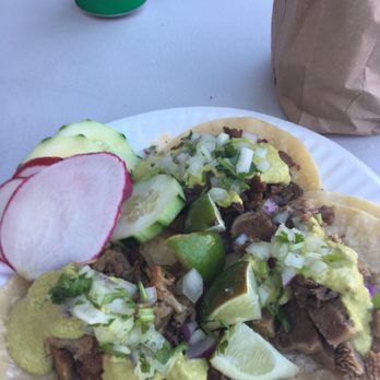 Vera's Tacos - 1 carnitas 1 lengua 1 Asada with avocado salsa. - Food Trucks Near Me - Long Beach, California