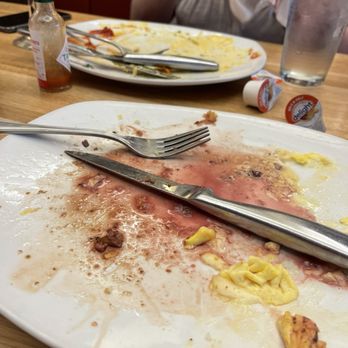 Silver Diner - Remains of breakfast steak and eggs benedict. - Diners Near Me - Washington, DC, District of Columbia
