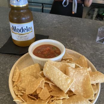 Picanta Mexican Kitchen - The perfect trio appetizer : chips , tasty mild salsa , and a modelo beer. - Mexican Near Me - Las Vegas, Nevada