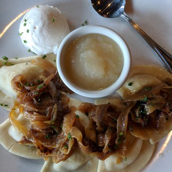 54 Main Bar and Grille - Pierogies with sautéed onions, sour cream and apple sauce. Cleaned that plate in one minute thirty seconds. - Sports Bars Near Me - Madison, New Jersey 54 Main Bar and Grille - Pierogies with sautéed onions, sour cream and apple sauce. Cleaned that plate in one minute thirty seconds. - Sports Bars Near Me - Madison, New Jersey