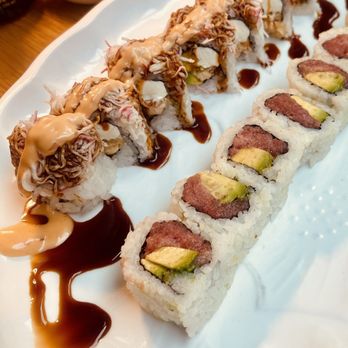 Saltwater Coastal Grill - Sushi World & Tuna Toro Roll (left to right) - Mediterranean Near Me - Rosemont, Illinois