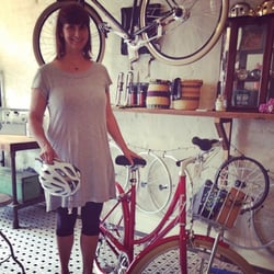 Anita with her new Red C7 Public Bike
