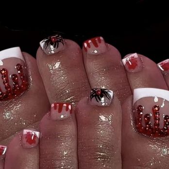 Special Nail Spa - Full set acrylic powder on toes with design Halloween french tip - Nail Salons Near Me - Rocklin, California Special Nail Spa - Full set acrylic powder on toes with design Halloween french tip - Nail Salons Near Me - Rocklin, California
