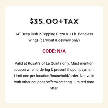 Rosati's Pizza - Website special. - Pizza Near Me - La Quinta, California Rosati's Pizza - Website special. - Pizza Near Me - La Quinta, California